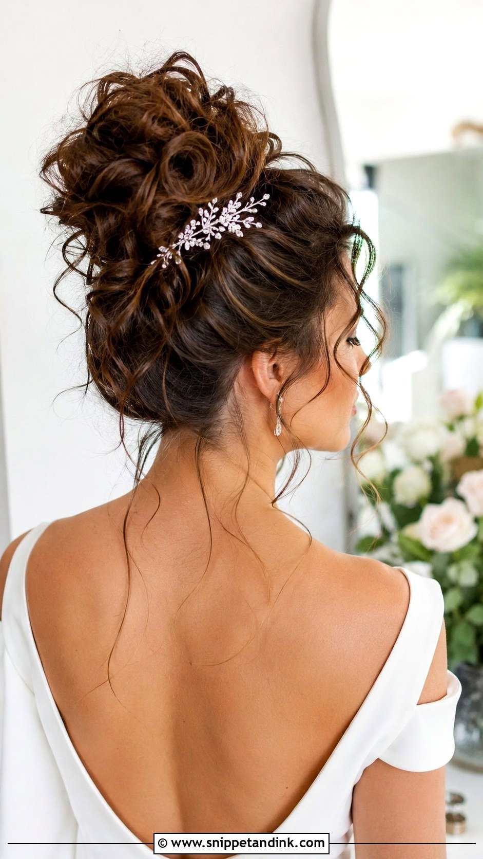 Curly Top Knot Bridal Style - Snippet and Ink - 20 Long Curly Bridal Hair Ideas