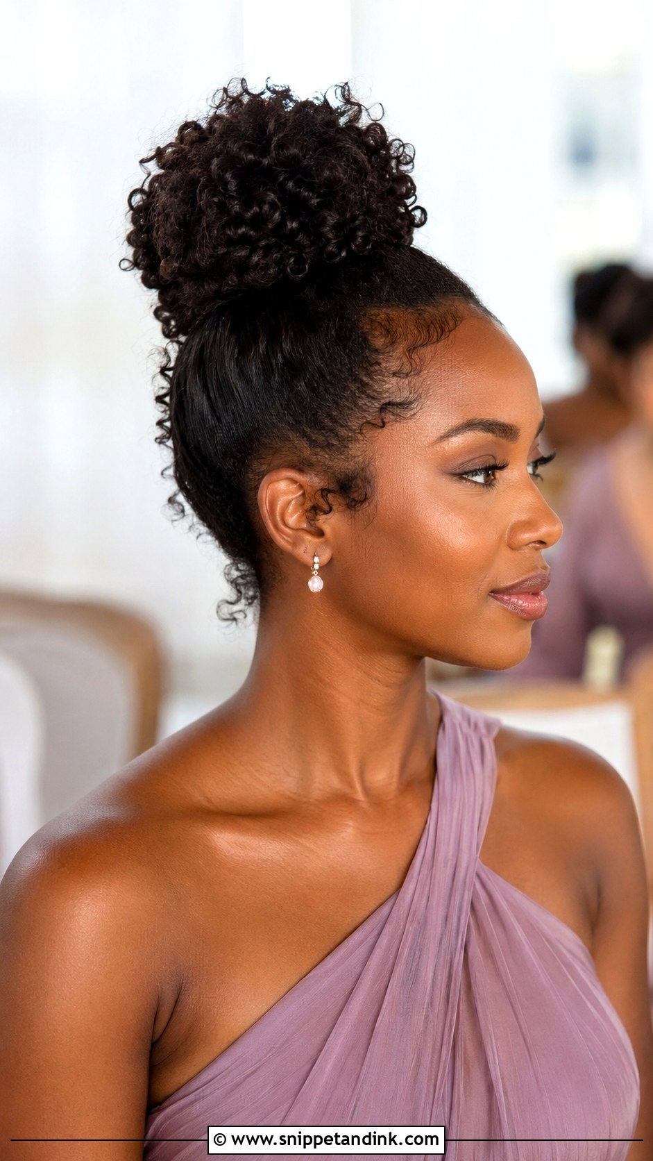 Curly Top Knot Bridesmaid Hair - Snippet and Ink - 20 Curly Hairstyles for Bridesmaids