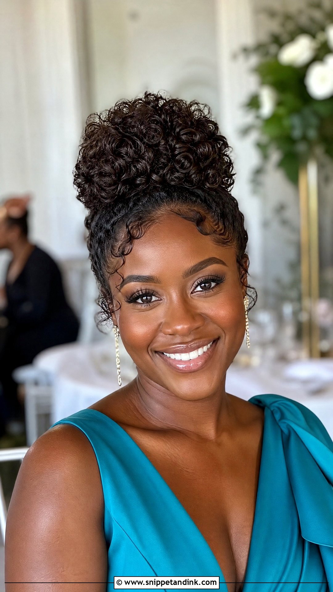 Curly Top Knot Wedding Guest Hair - Snippet and Ink - 15 Curly Hairstyles for a Wedding Guest