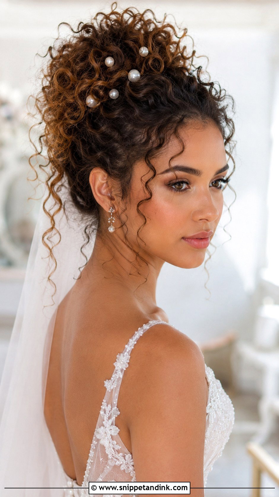Curly Top Knot Wedding Hair - Snippet and Ink - 30 Naturally Curly Bridal Hair Ideas