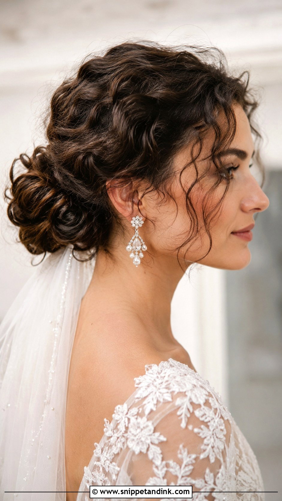 Curly Top Knot Wedding Hairstyle - Snippet and Ink - 20 Short Curly Hair Wedding Ideas