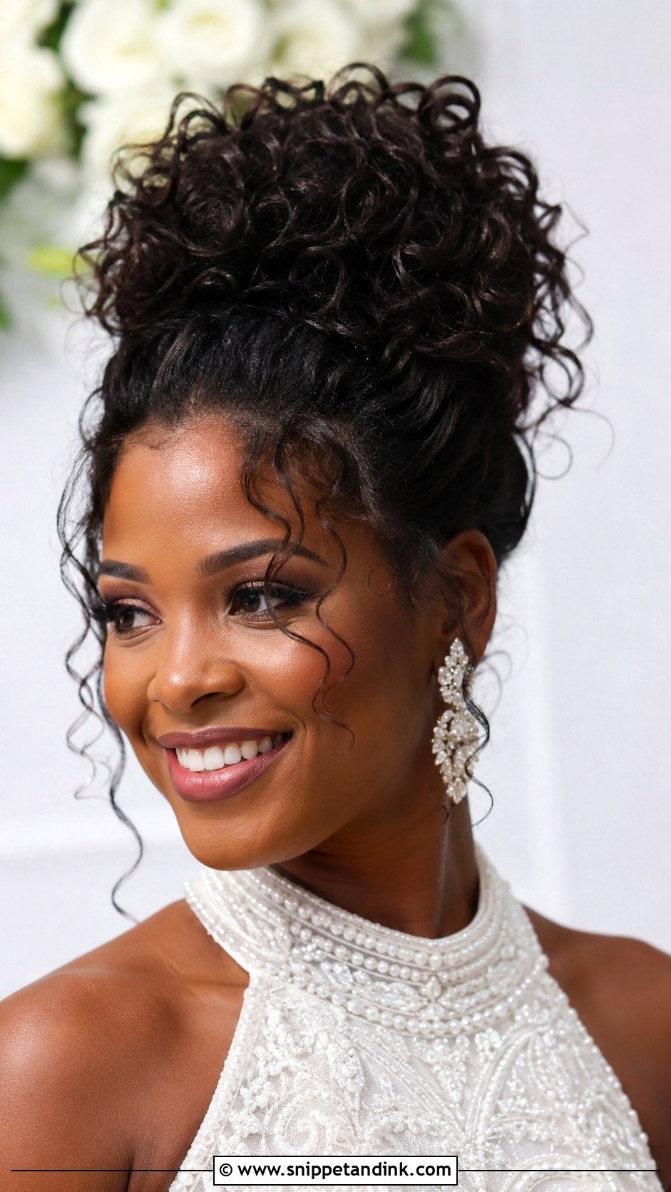 Curly Top Knot Wedding Hairstyle - Snippet and Ink - 20 Simple Curly Wedding Hairstyles