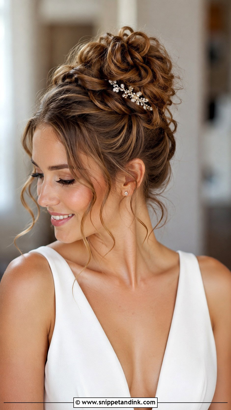Curly Top Knot Wedding Hairstyle - Snippet and Ink - 30 Curly Wedding Hairstyles