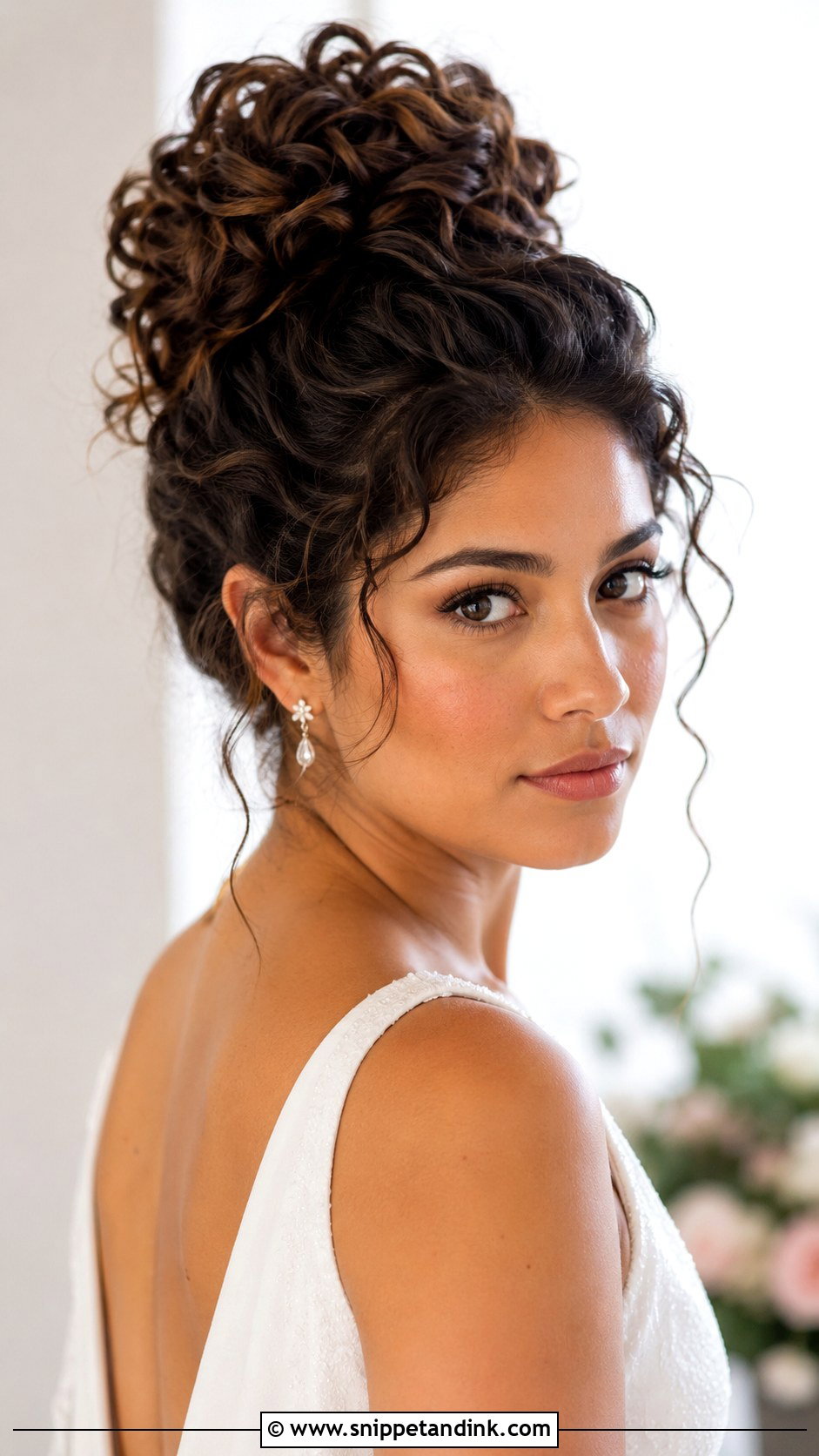 Curly Top Knot Wedding Hairstyle - Snippet and Ink - 20 Bride with Curly Hair Ideas