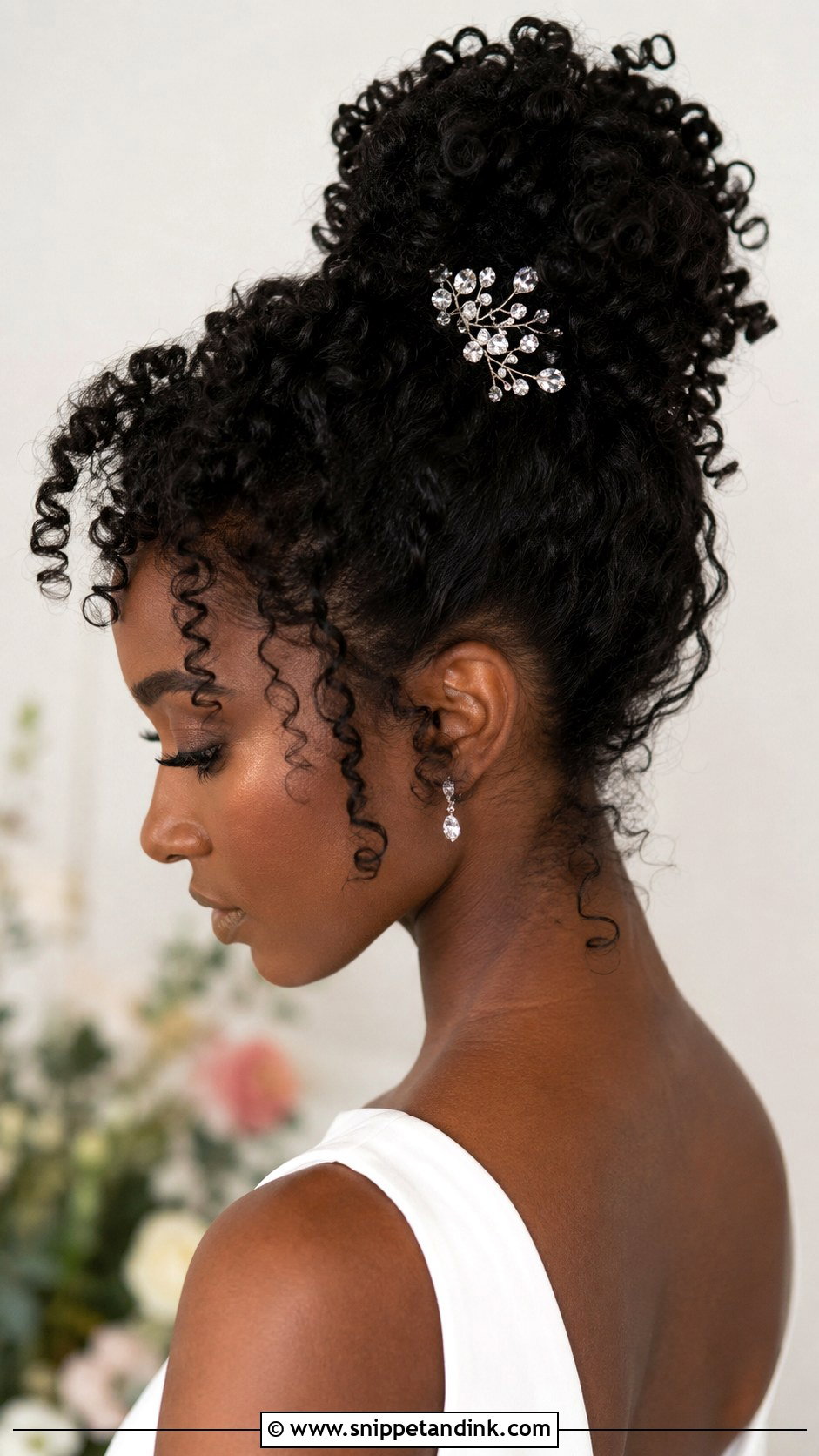 Curly Top Knot for Wedding - Snippet and Ink - 25 Curly Hair Styles for Wedding