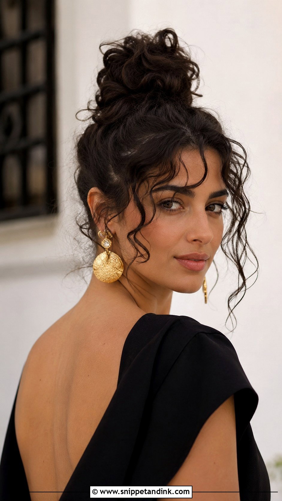 Curly Top Knot for Wedding Guest - Snippet and Ink - 25 Curly Hair Hairstyles for Wedding Guest
