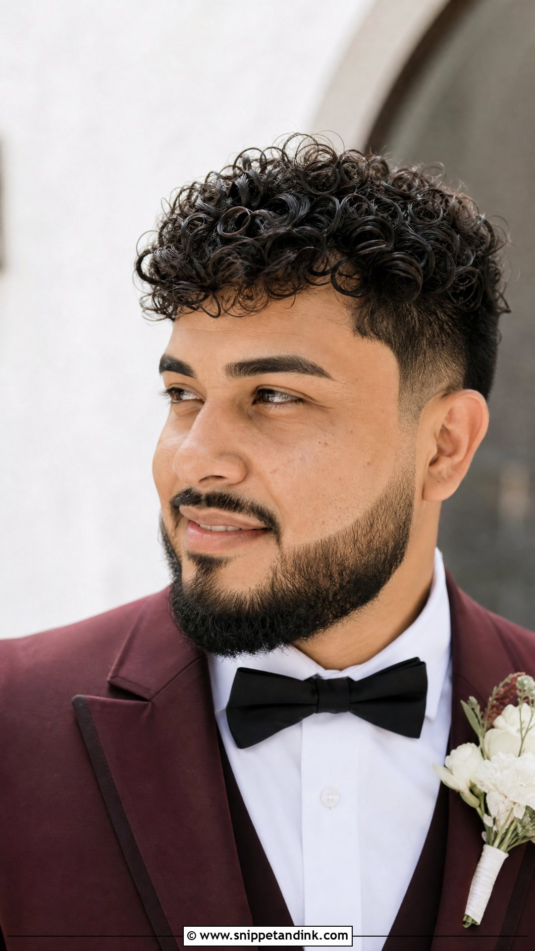 Curly Top With Beard - Snippet and Ink - 20 Groom Hairstyle Men Wedding with Beard Ideas