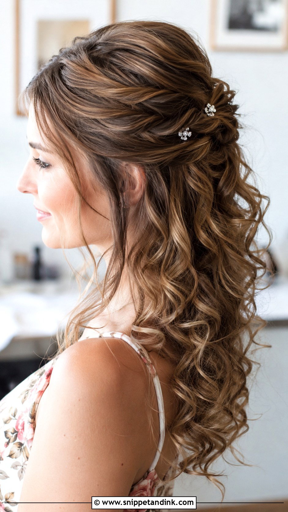 Curly Twisted Half Up for Wedding Guest - Snippet and Ink - 25 Curly Hair Hairstyles for Wedding Guest