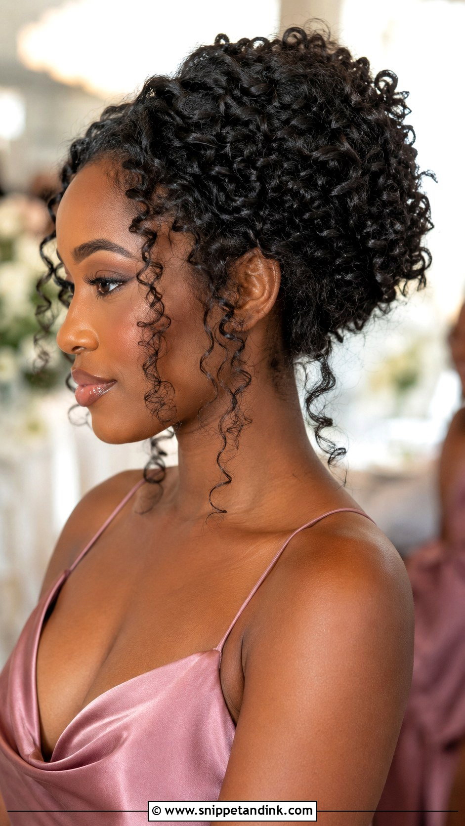Curly Updo Bridesmaid Hair For Black Women - Snippet and Ink - 20 Bridesmaid Hair Black Ideas