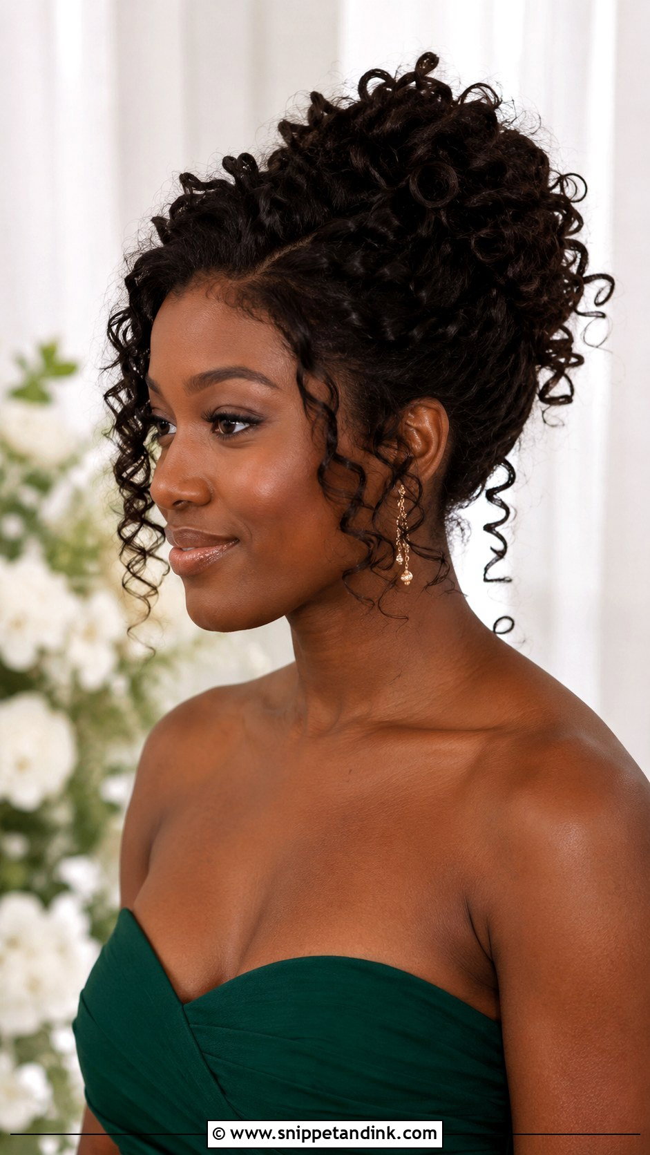 Curly Updo Bridesmaid Hairstyle For Strapless Dress - Snippet and Ink - 20 Bridesmaid Hairstyles Strapless Dress