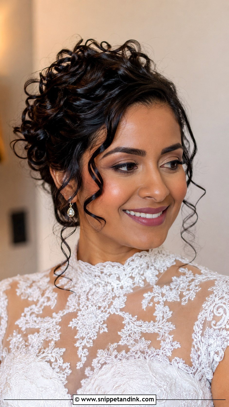 Curly Updo For High Neck Wedding Dress - Snippet and Ink - 20 High Neck Wedding Hairstyles