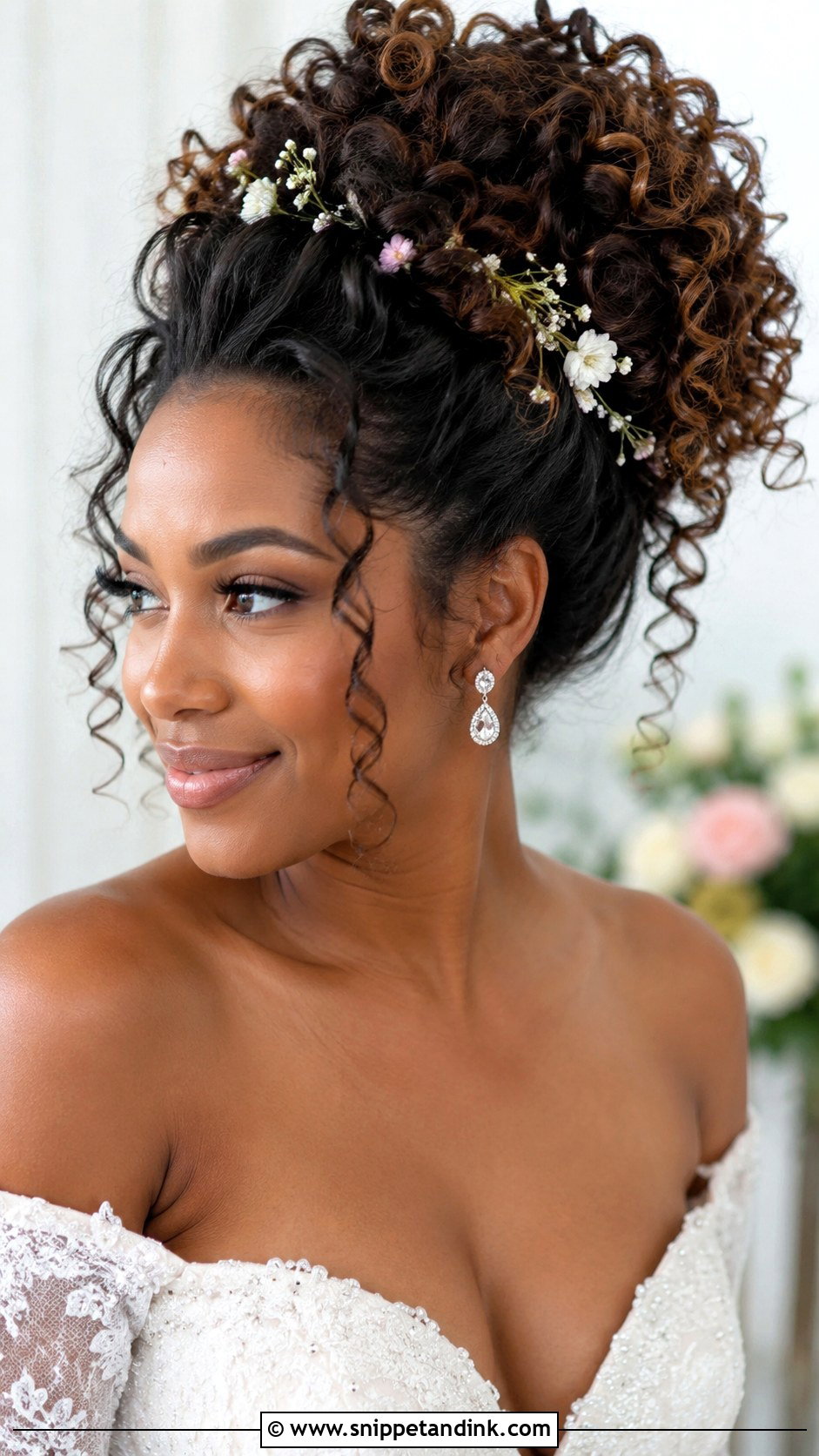Curly Updo Ponytail With Tendrils - Snippet and Ink - 20 Pony Updo Wedding Ideas