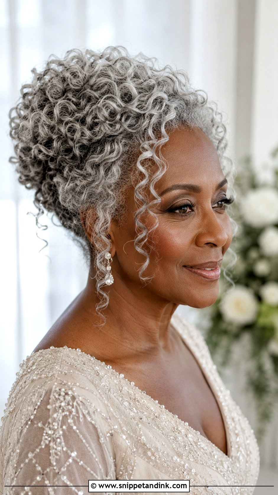 Curly Updo Wedding Hairstyle For Gray Hair - Snippet and Ink - 15 Wedding Hairstyles for Grey Hair