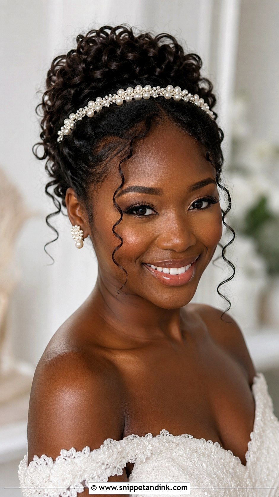 Curly Updo Wedding Hairstyle With Pearl Headband - Snippet and Ink - 15 Wedding Hairstyles with Hair Accessories