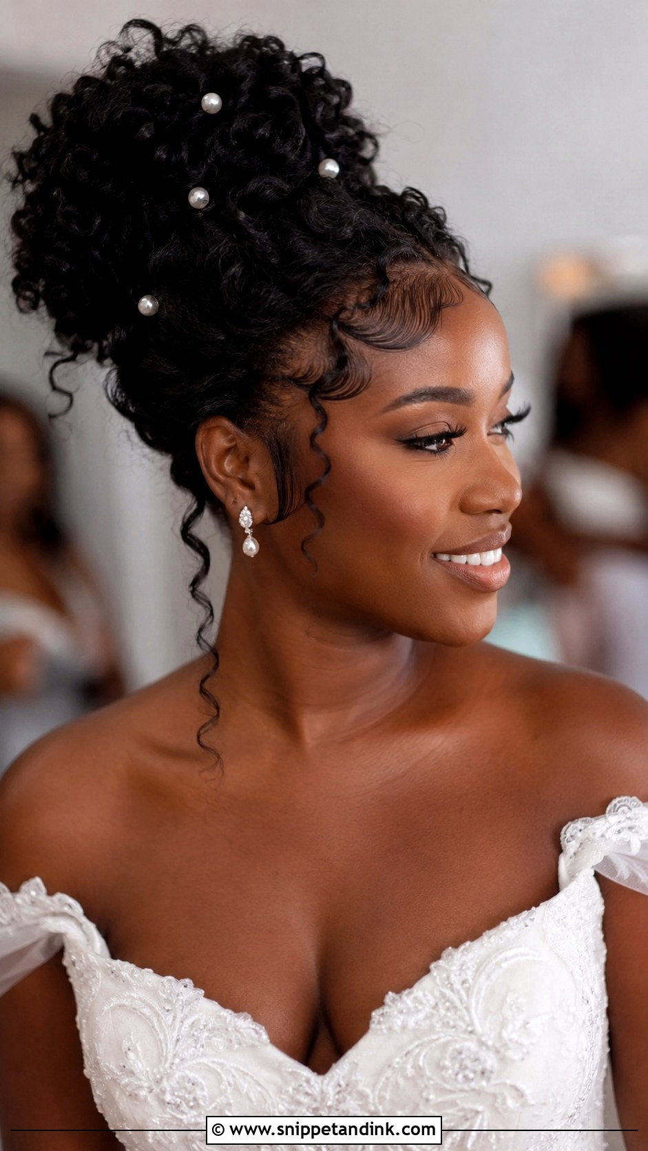 Curly Updo With Baby Hair Detailing - Snippet and Ink - 25 Black Hair Bride Hairstyles