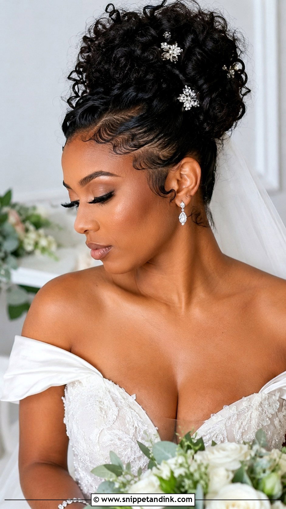 Curly Updo With Baby Hair Detailing - Snippet and Ink - 20 Afro Wedding Hair Ideas