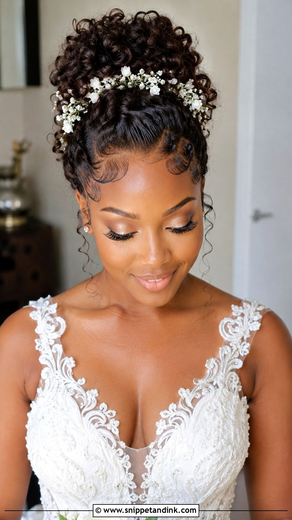 Curly Updo With Baby Hair - Snippet and Ink - 20 African Bridal Hairstyles Natural Hair Brides