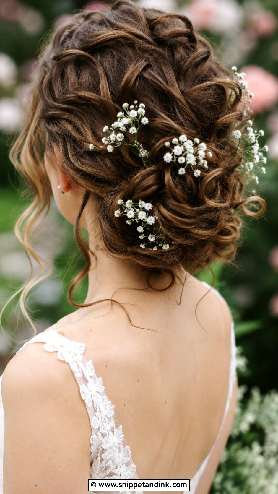 Curly Updo With Babys Breath - Snippet and Ink - 30 Curly Hair Updo Wedding Ideas