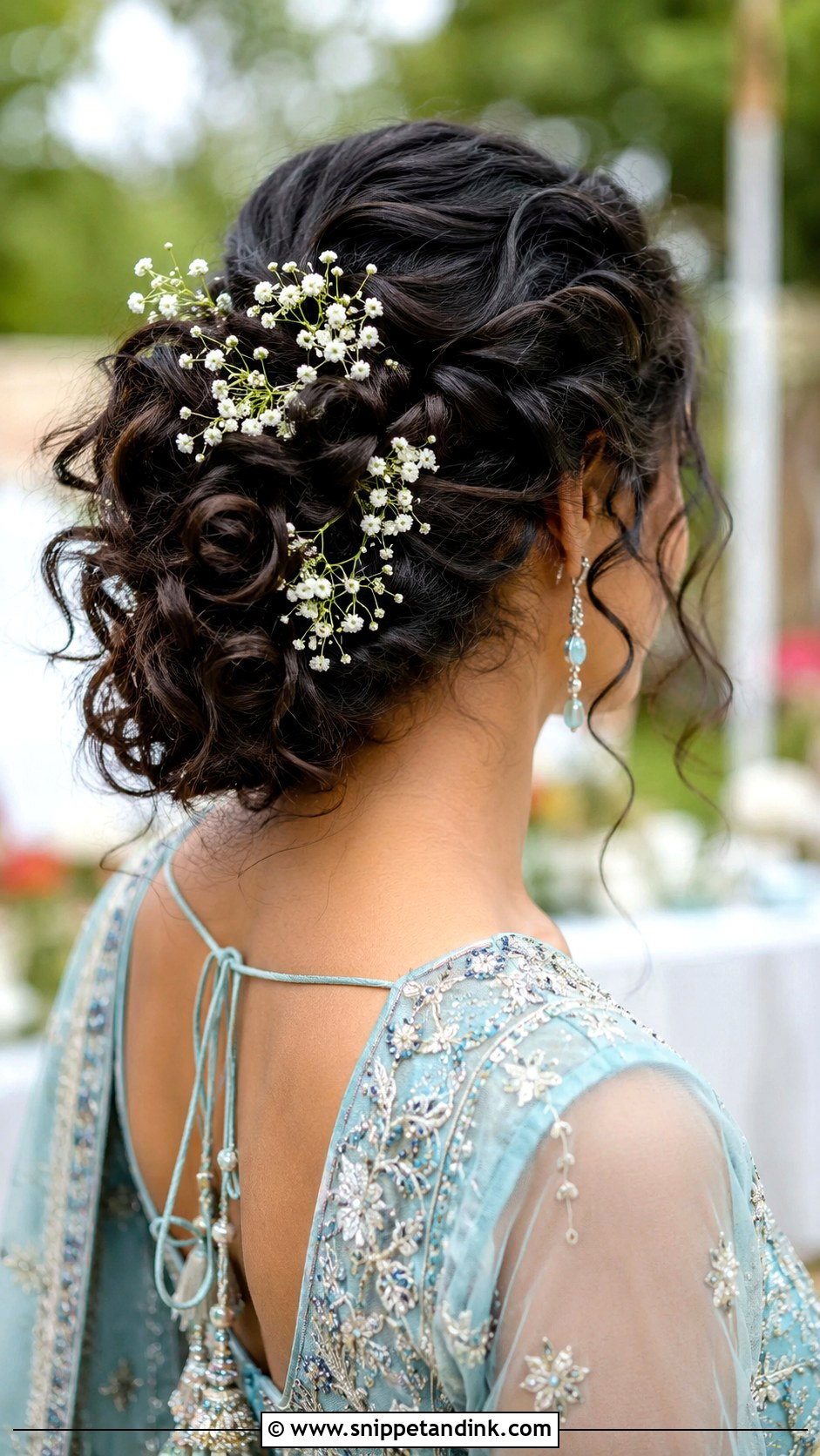 Curly Updo With Babys Breath - Snippet and Ink - 35 Mehndi Hairstyles