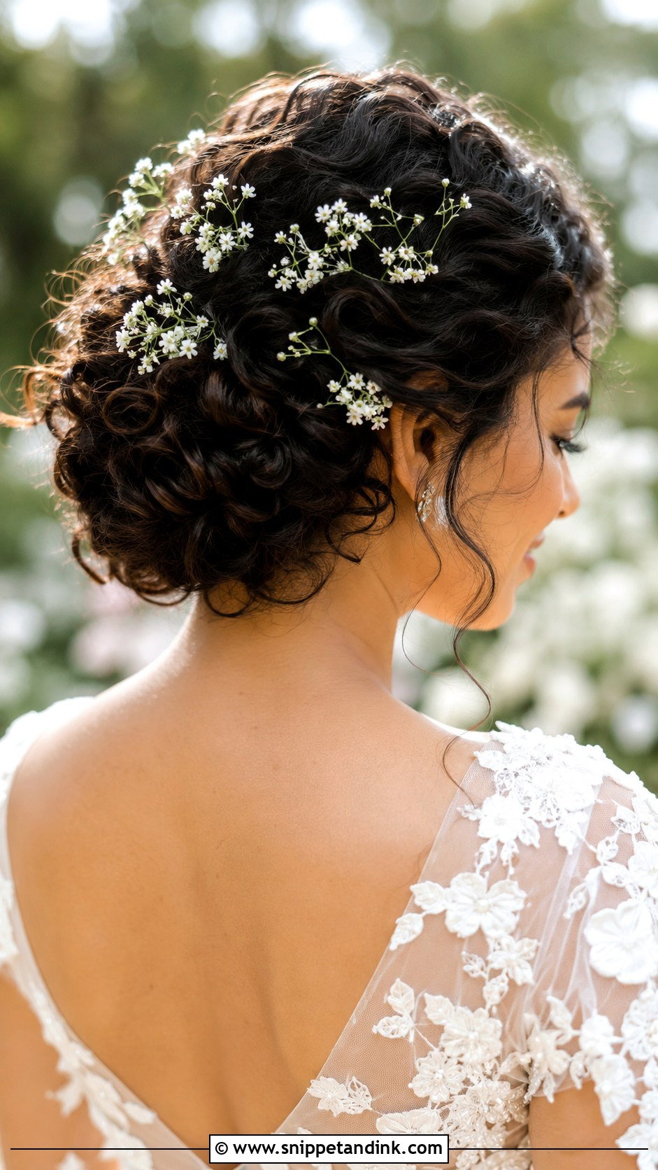 Curly Updo With Babys Breath - Snippet and Ink - 30 Curly Bridal Hair Ideas