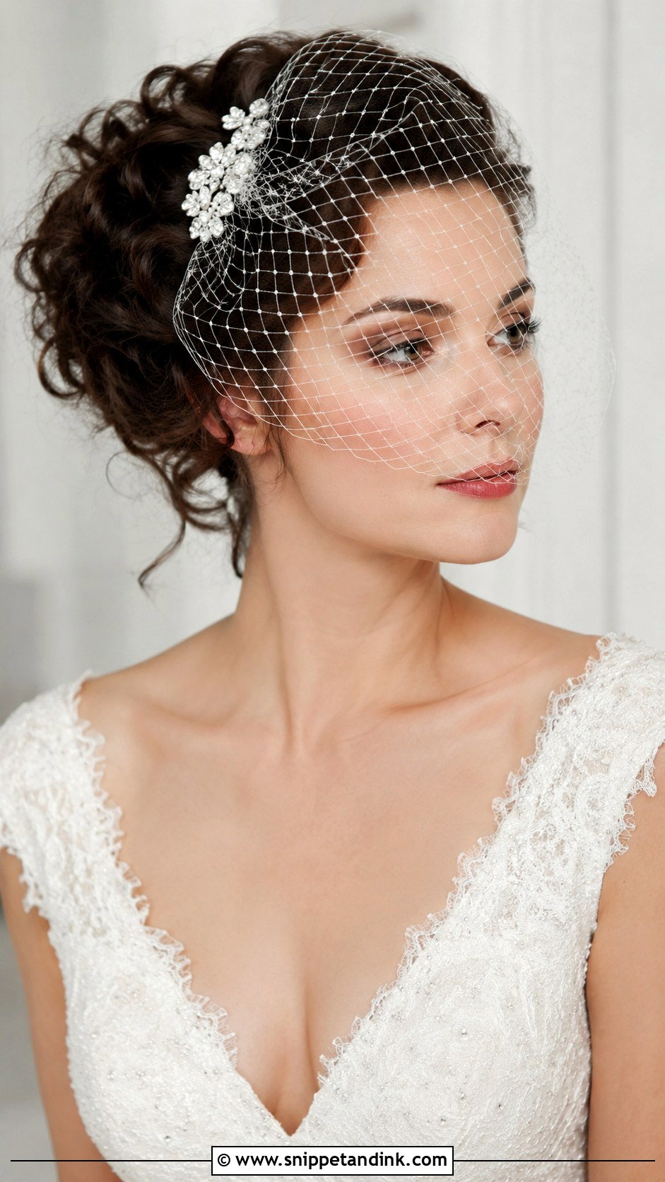 Curly Updo With Birdcage Veil - Snippet and Ink - 25 Curled Wedding Hair Ideas