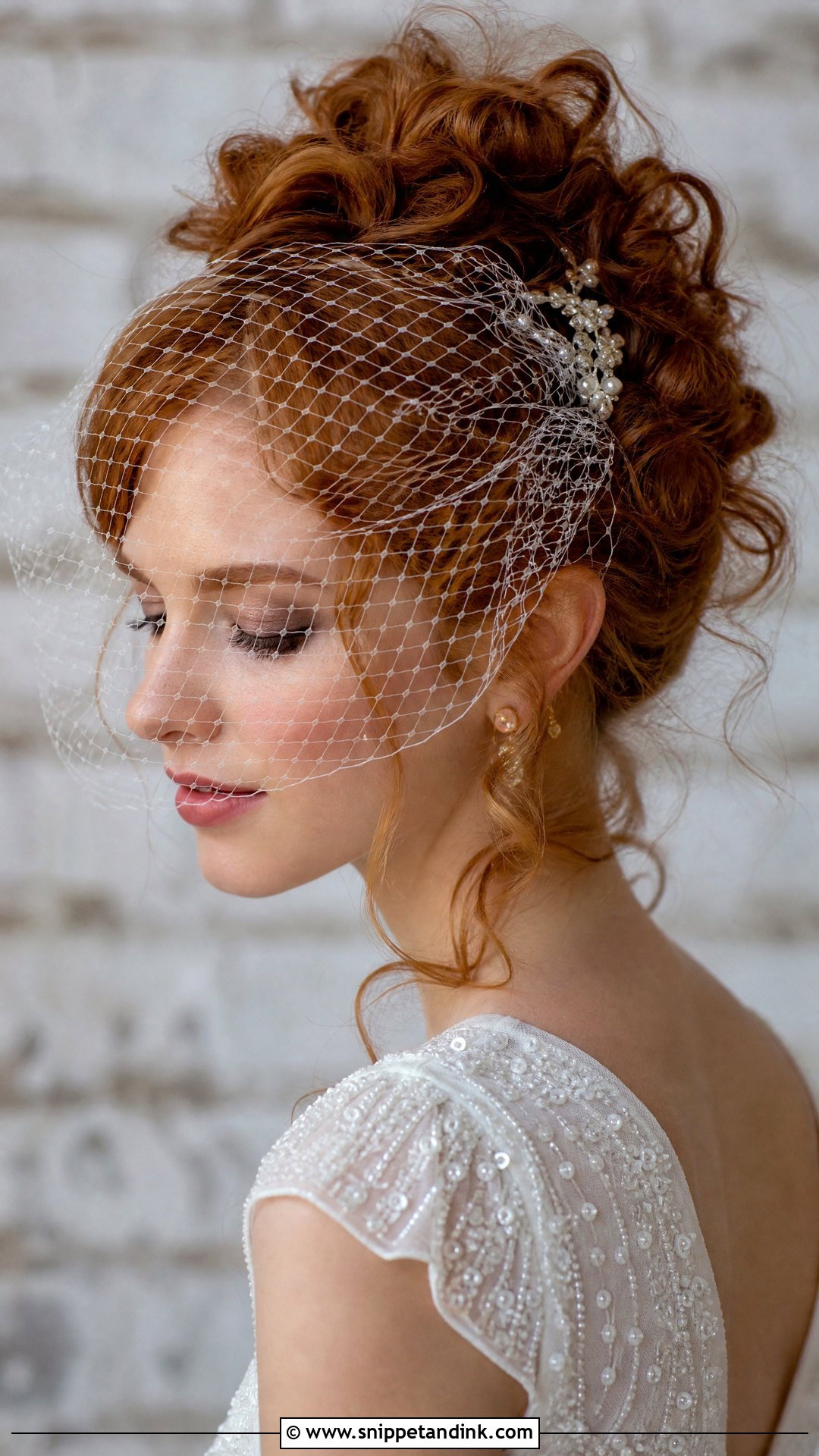 Curly Updo With Birdcage Veil - Snippet and Ink - 20 Big Curls Wedding Hair