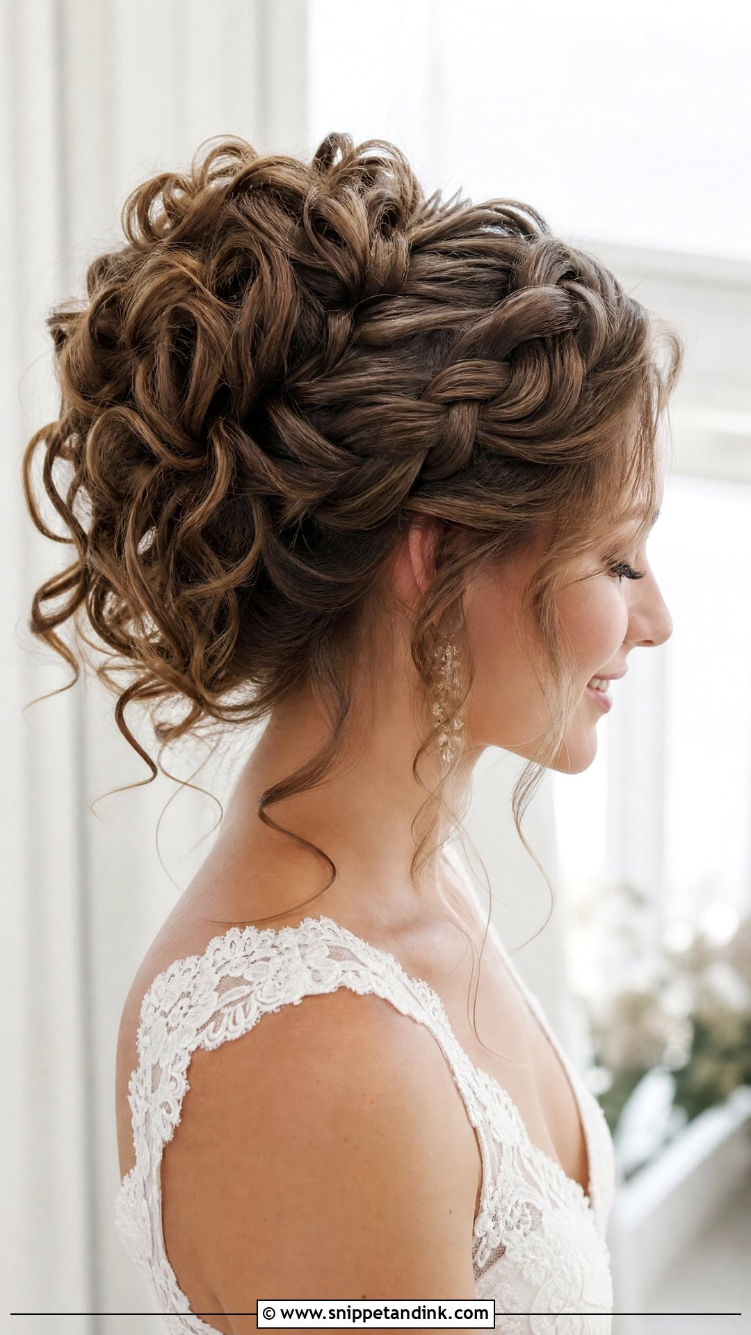 Curly Updo With Braided Detail - Snippet and Ink - 20 Big Curls Wedding Hair