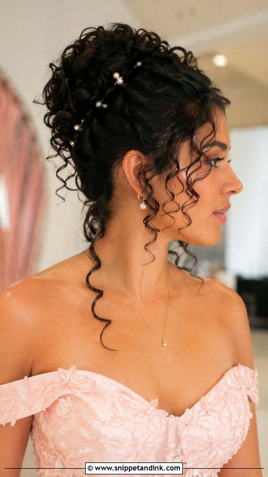 Curly Updo With Cascading Face Framing Curls - Snippet and Ink - 20 Curly Hair for Wedding Guest Ideas