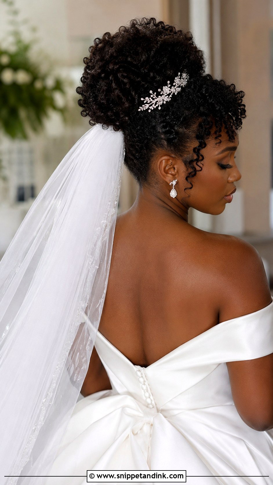 Curly Updo With Cathedral Veil - Snippet and Ink - 30 Natural Hair Wedding Ideas