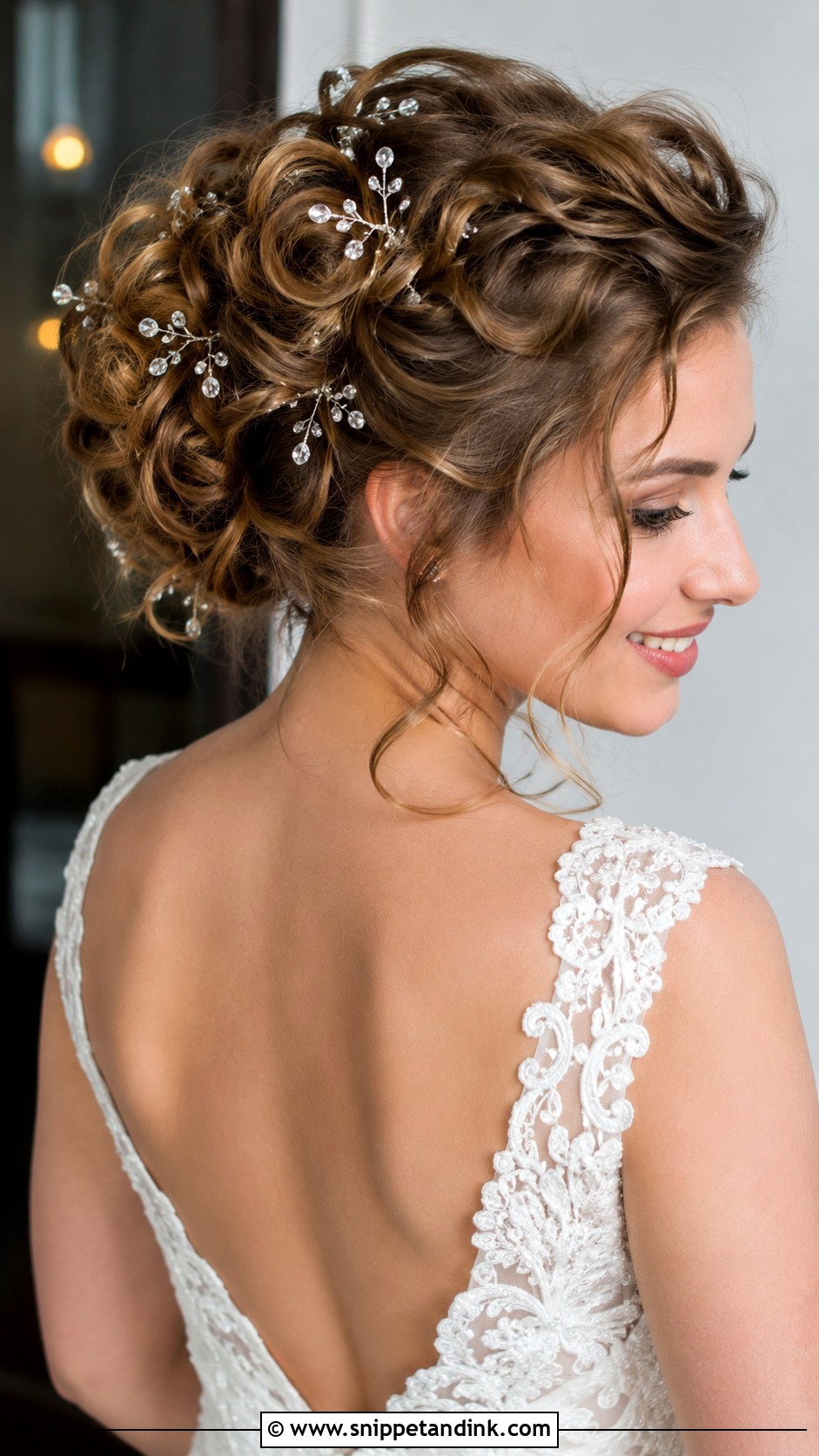 Curly Updo With Crystal Pins - Snippet and Ink - 20 Hairstyle for Medium Hair Wedding Ideas