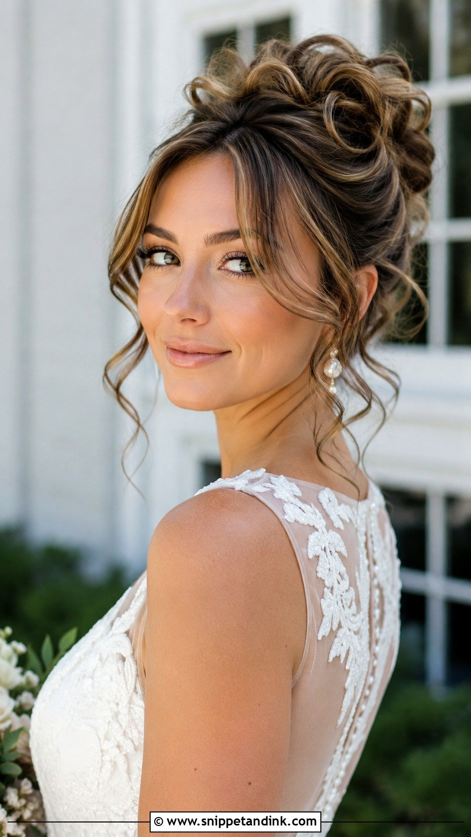 Curly Updo With Curtain Bangs - Snippet and Ink - 30 Curly Hair Updo Wedding Ideas