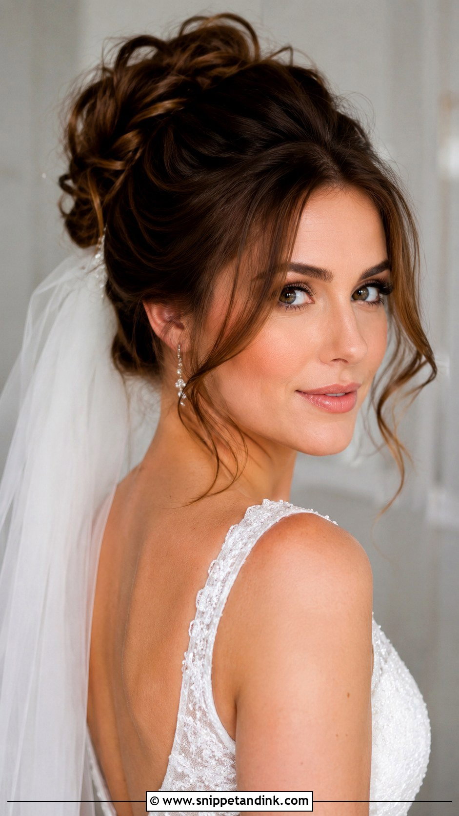 Curly Updo With Curtain Bangs for Wedding - Snippet and Ink - 25 Curly Hair Wedding Hairstyles