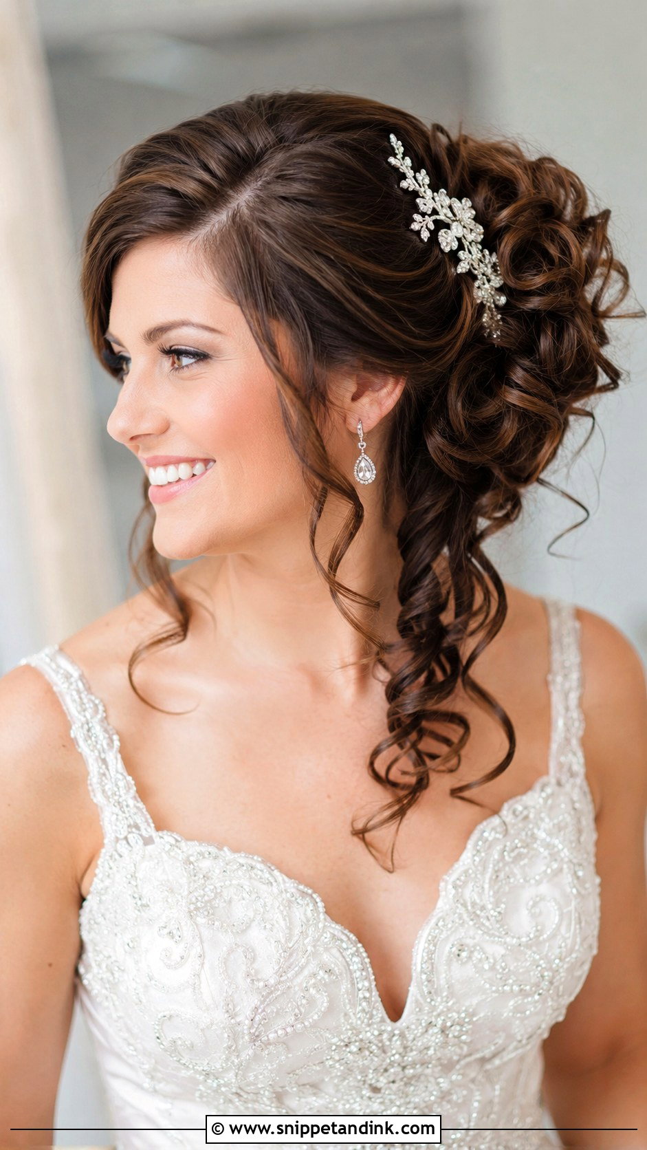 Curly Updo With Deep Side Part - Snippet and Ink - 30 Curly Hair Updo Wedding Ideas