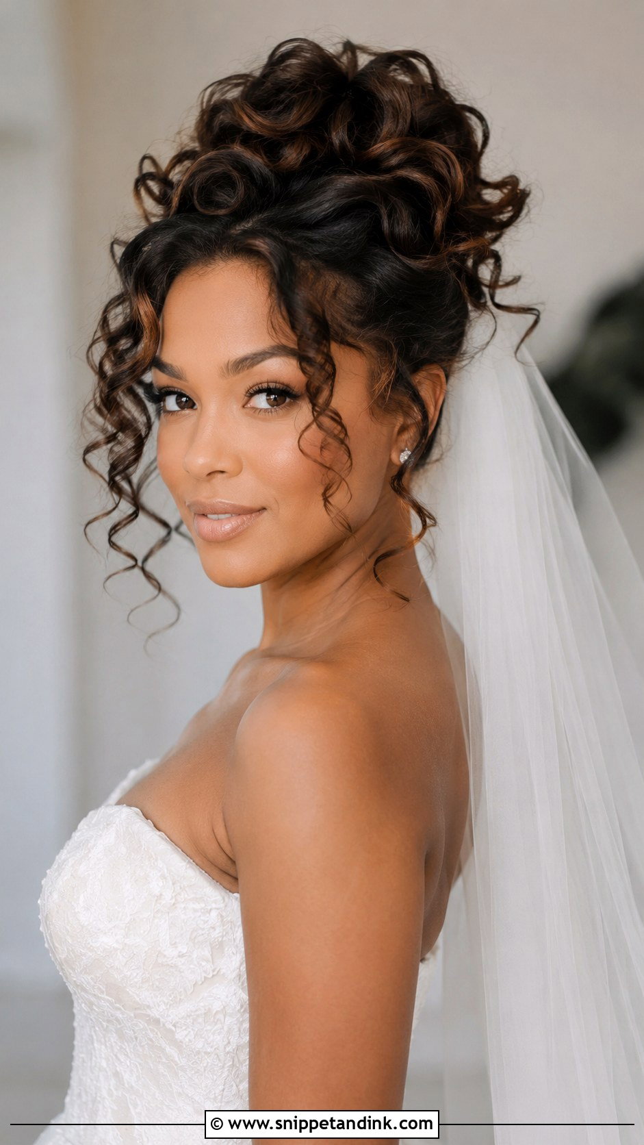 Curly Updo With Face Framing Tendrils - Snippet and Ink - 25 Natural Hair Updo Wedding Ideas