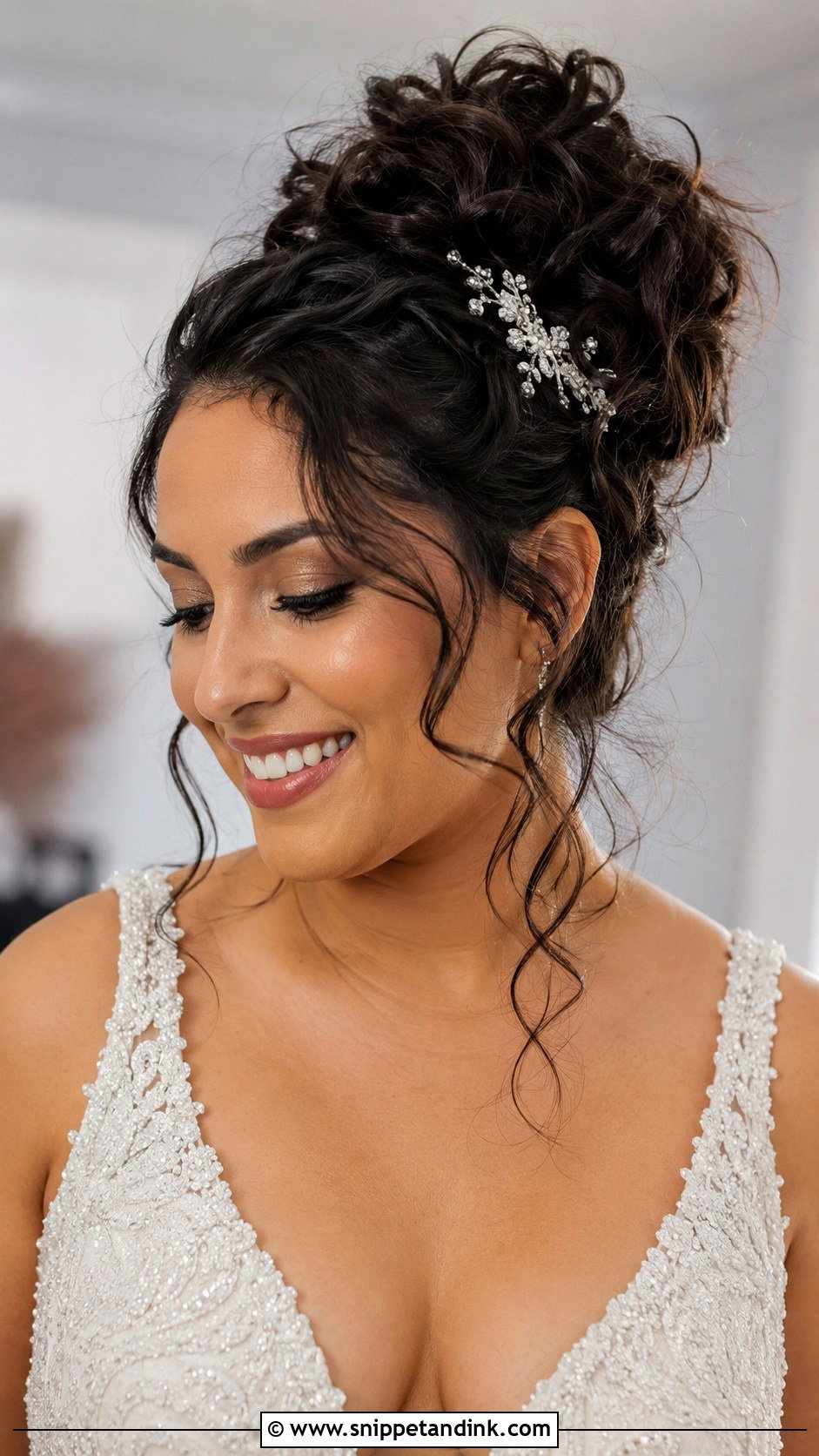 Curly Updo With Face Framing Tendrils - Snippet and Ink - 30 Naturally Curly Bridal Hair Ideas
