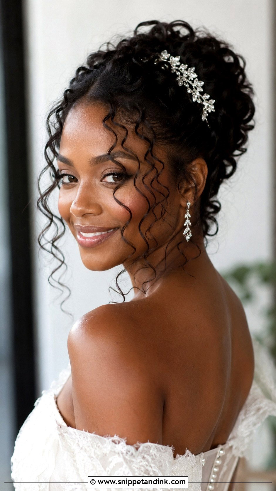 Curly Updo With Face Framing Tendrils - Snippet and Ink - 25 Bridal Hair Black Women Ideas