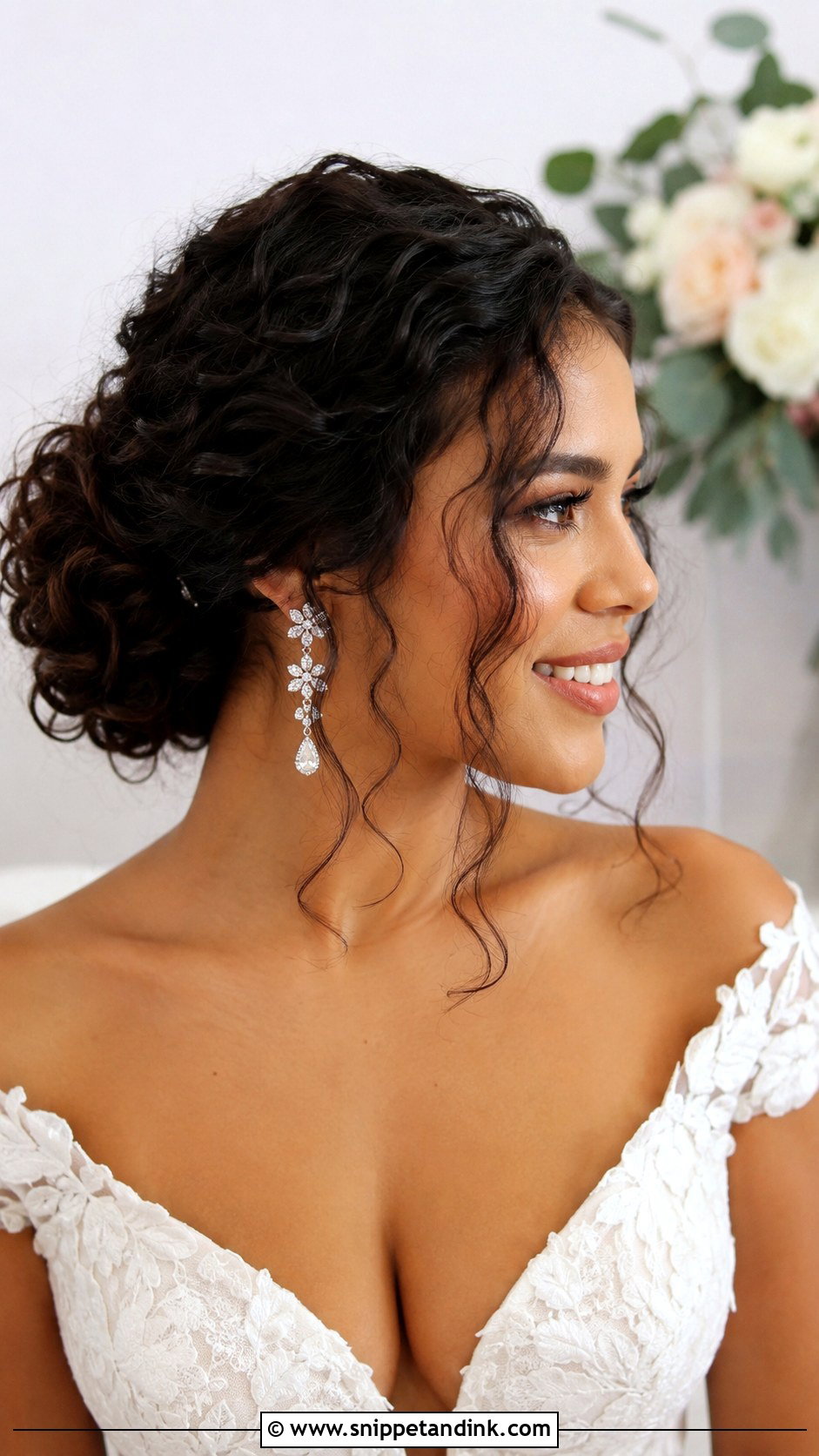 Curly Updo With Face Framing Tendrils - Snippet and Ink - 25 Curly Bridal Hairstyles