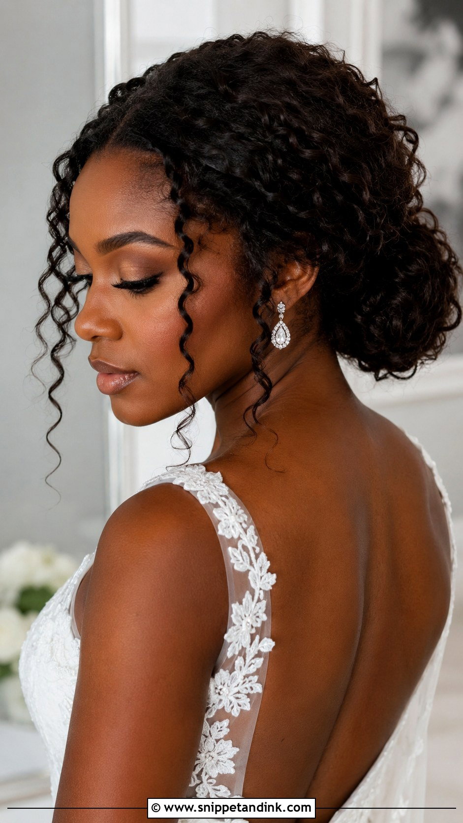 Curly Updo With Face Framing Tendrils - Snippet and Ink - 25 Curly Hair Bridal Hairstyles