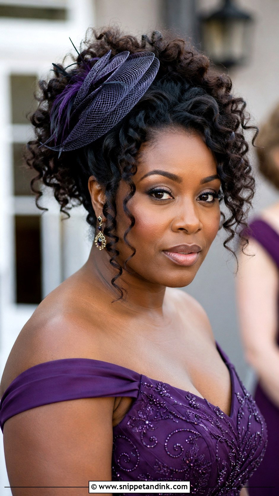 Curly Updo With Fascinator - Snippet and Ink - 15 Wedding Guest Hair with Fascinator Ideas