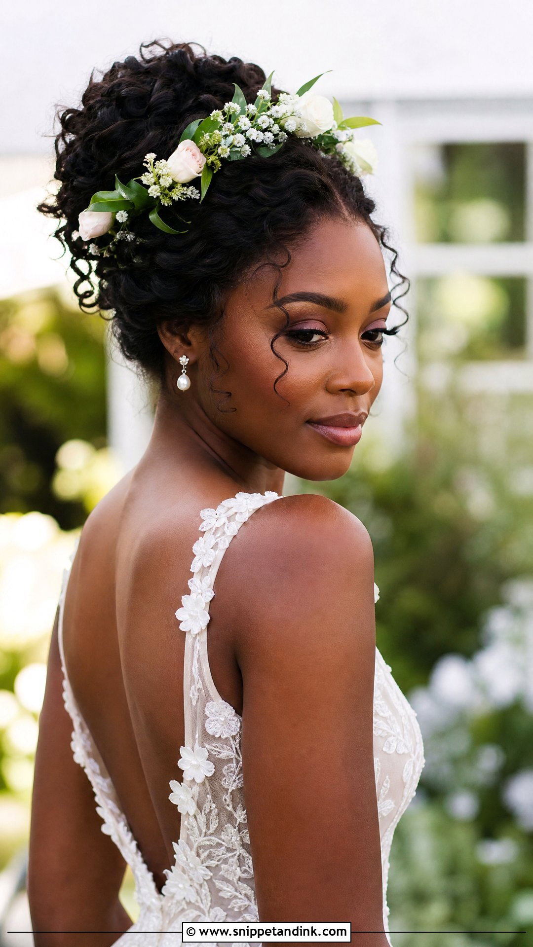 Curly Updo With Floral Crown - Snippet and Ink - 20 Bridal Crown Hairstyles
