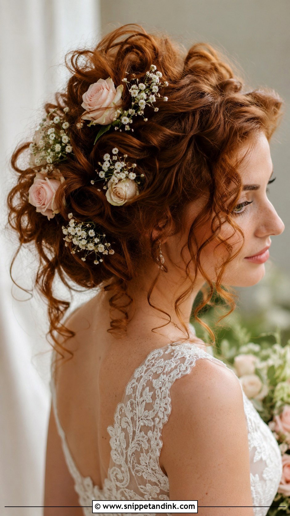 Curly Updo With Flower Accents - Snippet and Ink - 20 Curled Hair for Wedding Ideas