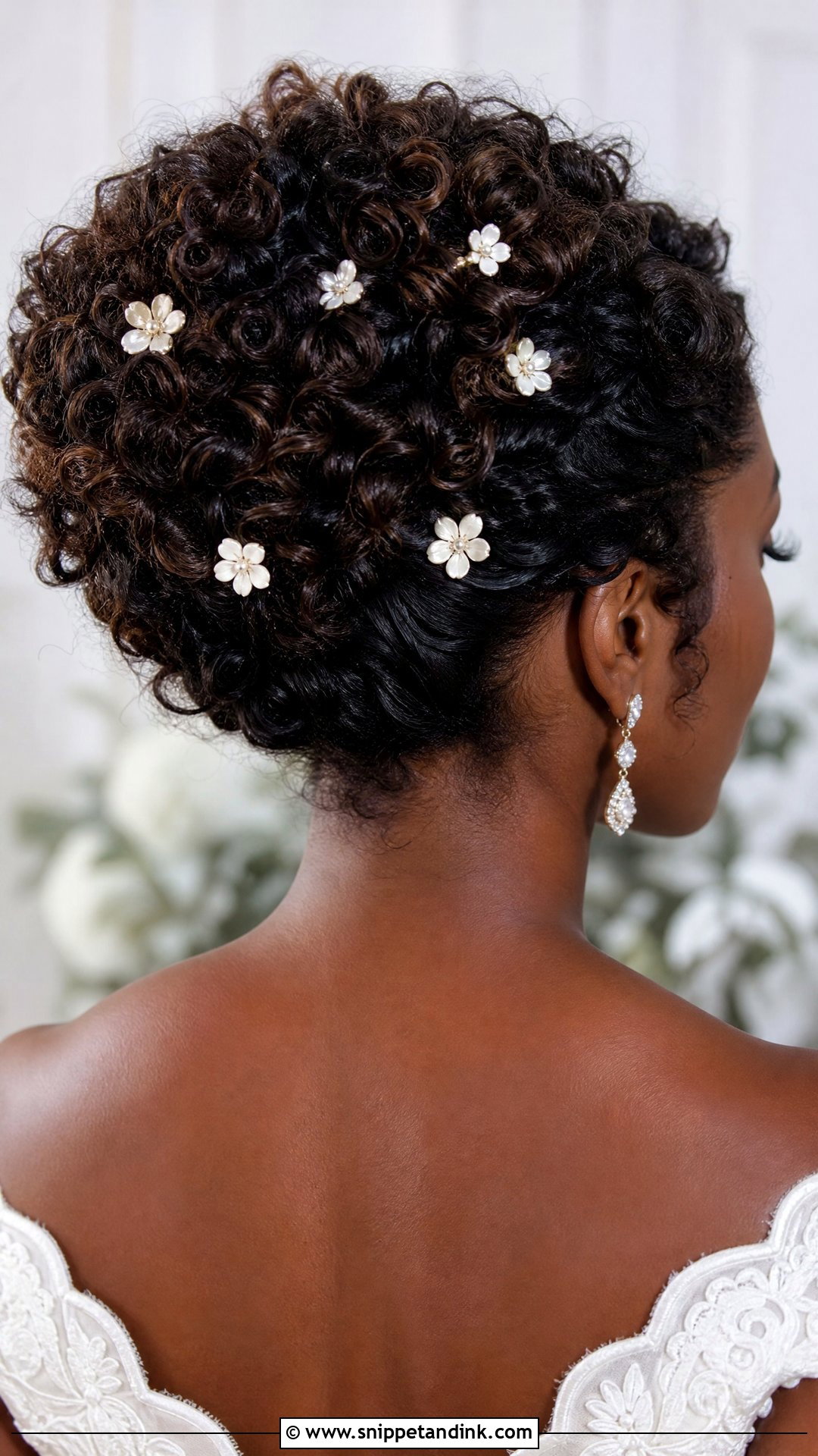 Curly Updo With Flower Hair Pins - Snippet and Ink - 15 Flower Hair Pins Wedding Ideas