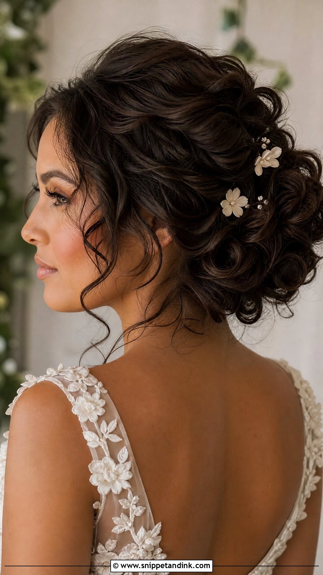 Curly Updo With Flower Pins - Snippet and Ink - 15 Formal Curly Natural Curls Wedding Updo Hairstyles