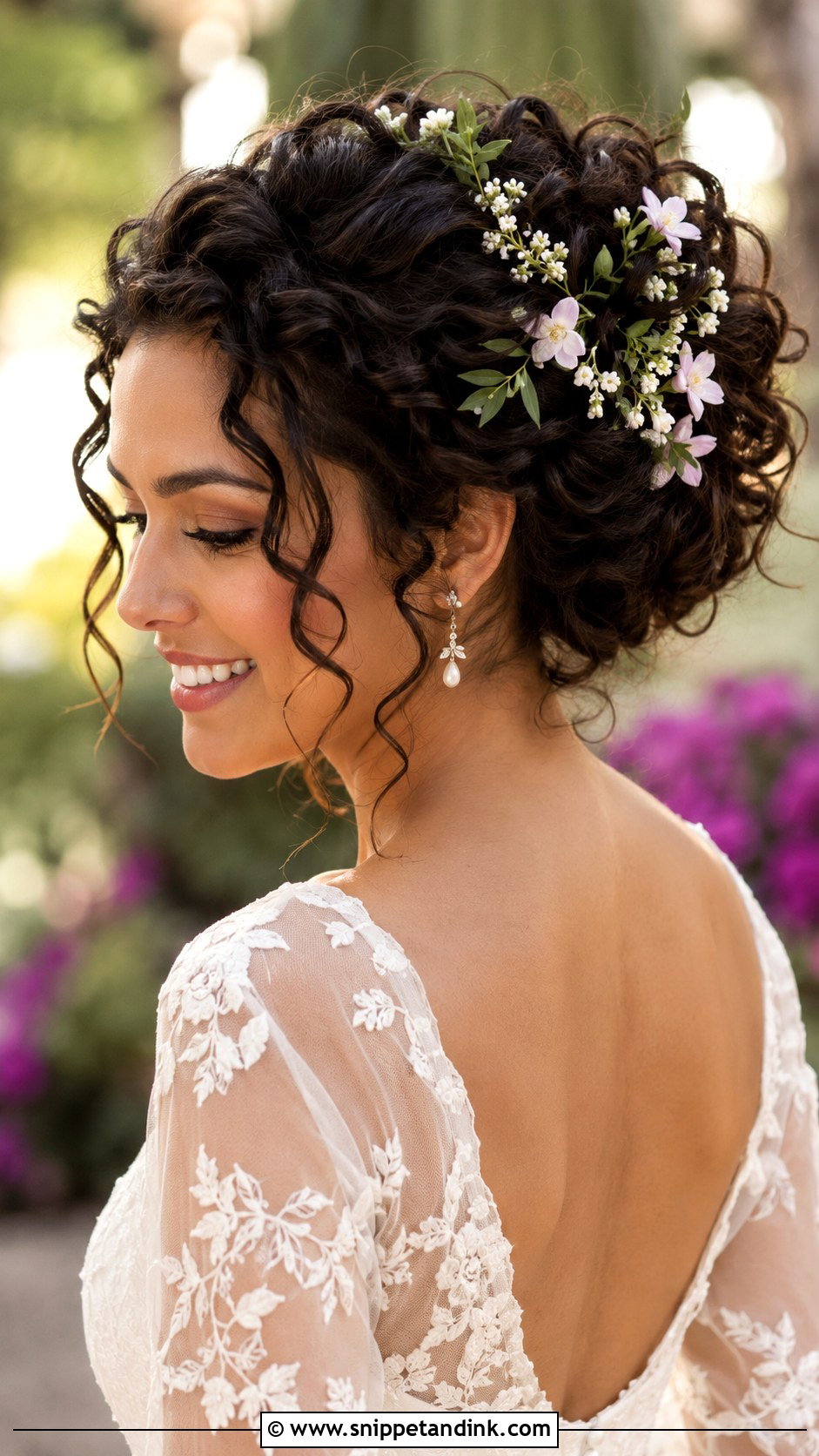 Curly Updo With Flowers - Snippet and Ink - 30 Boho Bridal Hair Ideas