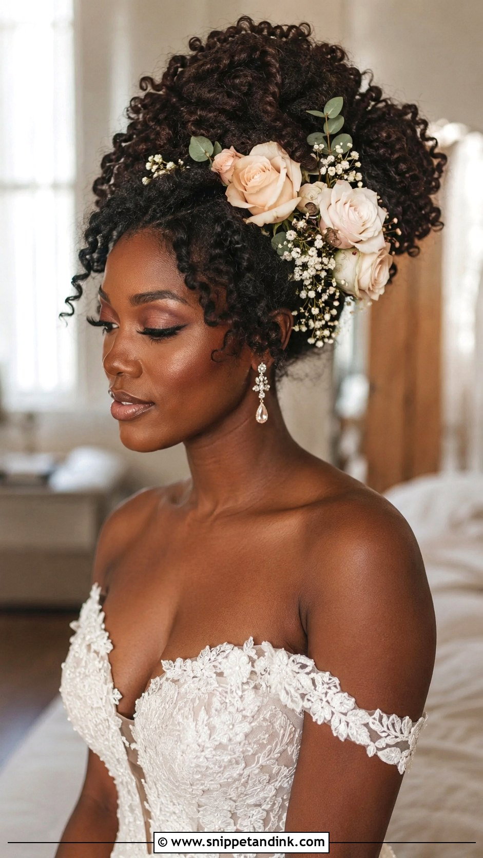 Curly Updo With Flowers - Snippet and Ink - 20 Flowers in Hair for Wedding