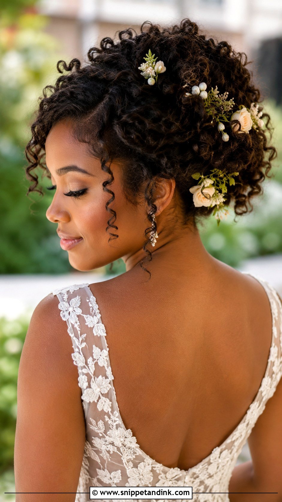 Curly Updo With Flowers - Snippet and Ink - 25 Afro Bridal Hairstyles