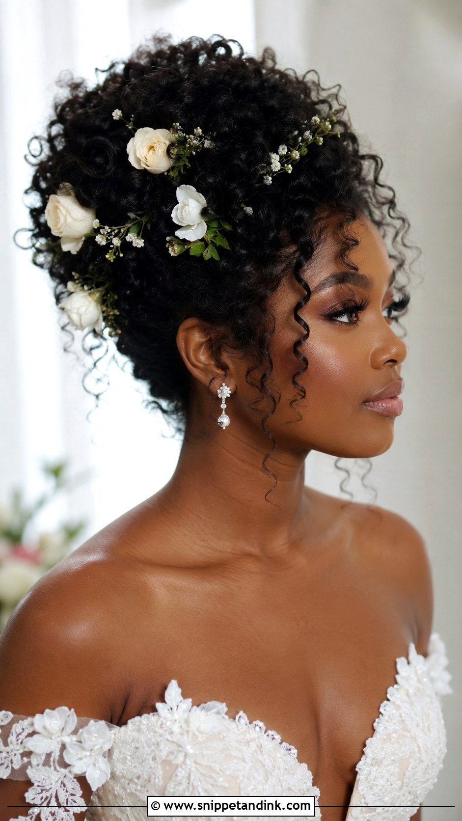 Curly Updo With Flowers - Snippet and Ink - 25 Fairy Wedding Hair Ideas