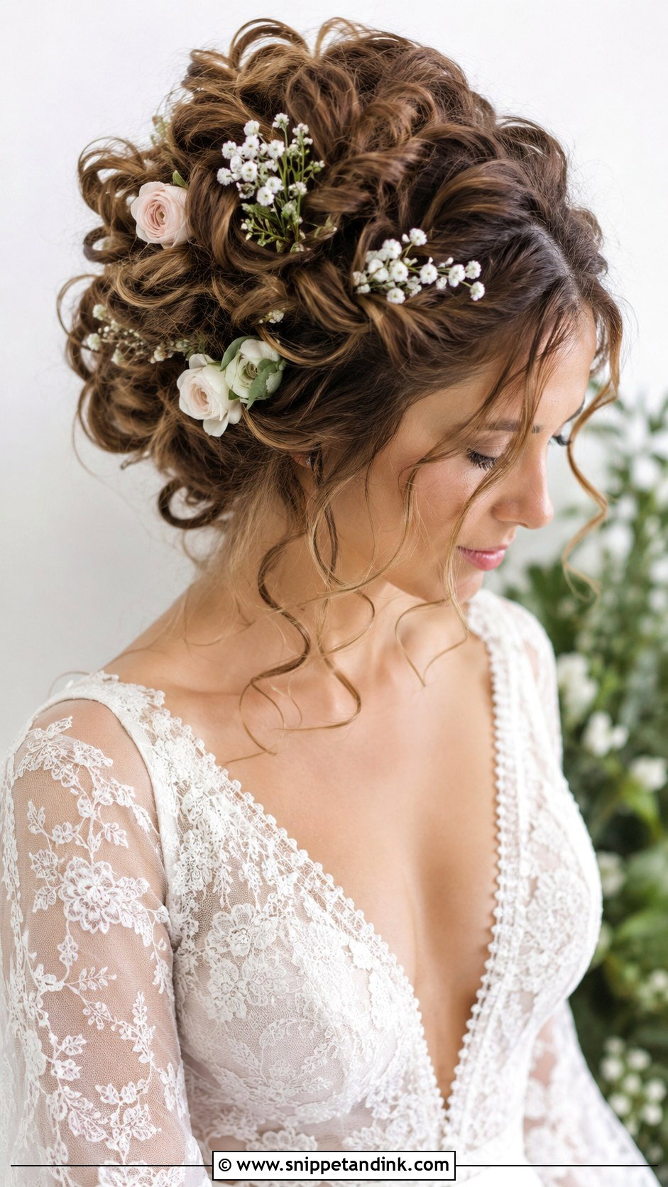 Curly Updo With Fresh Flowers - Snippet and Ink - 20 Naturally Curly Hairstyles for Wedding