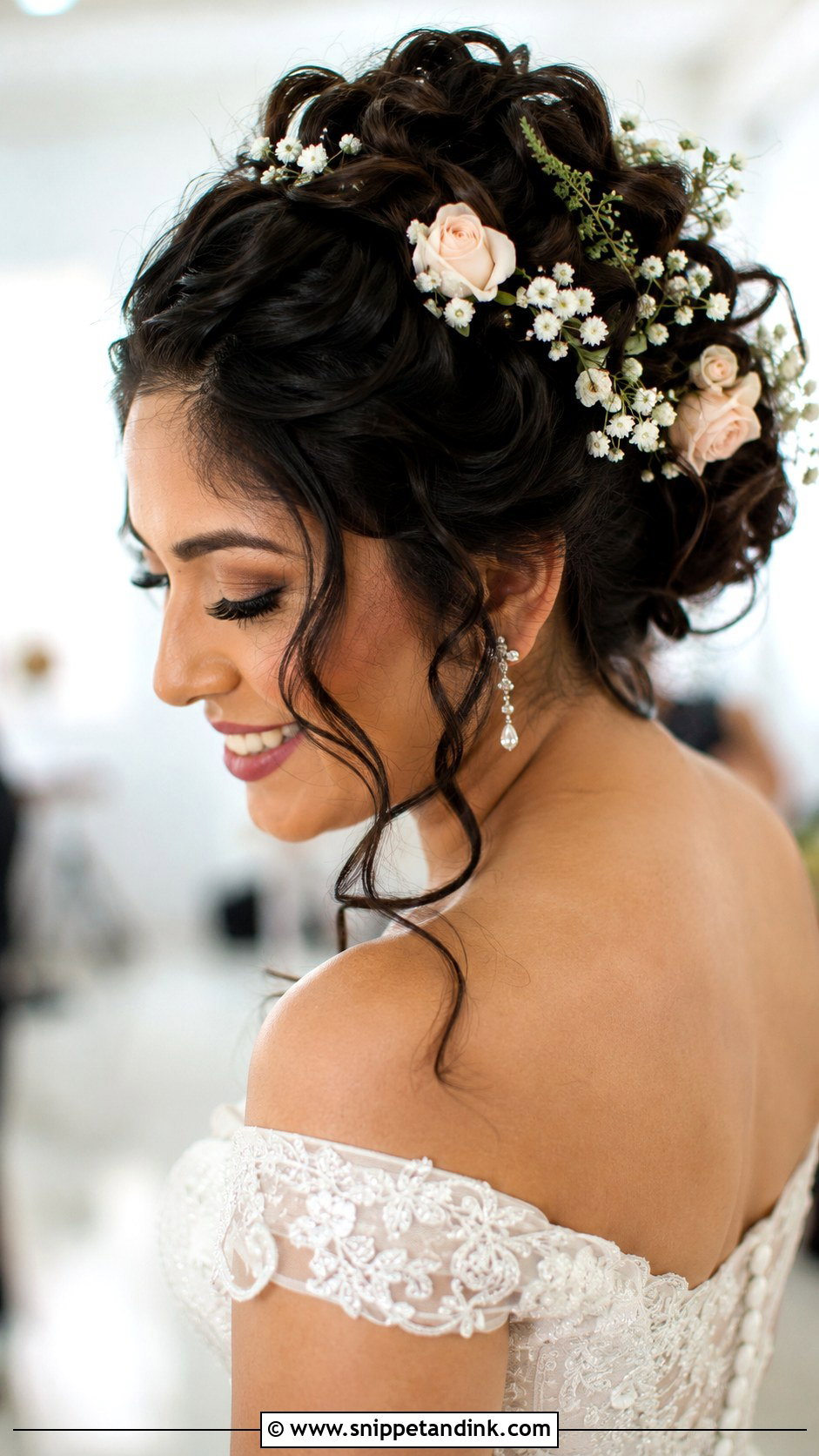 Curly Updo With Fresh Flowers - Snippet and Ink - 25 Curly Hair for Wedding Ideas