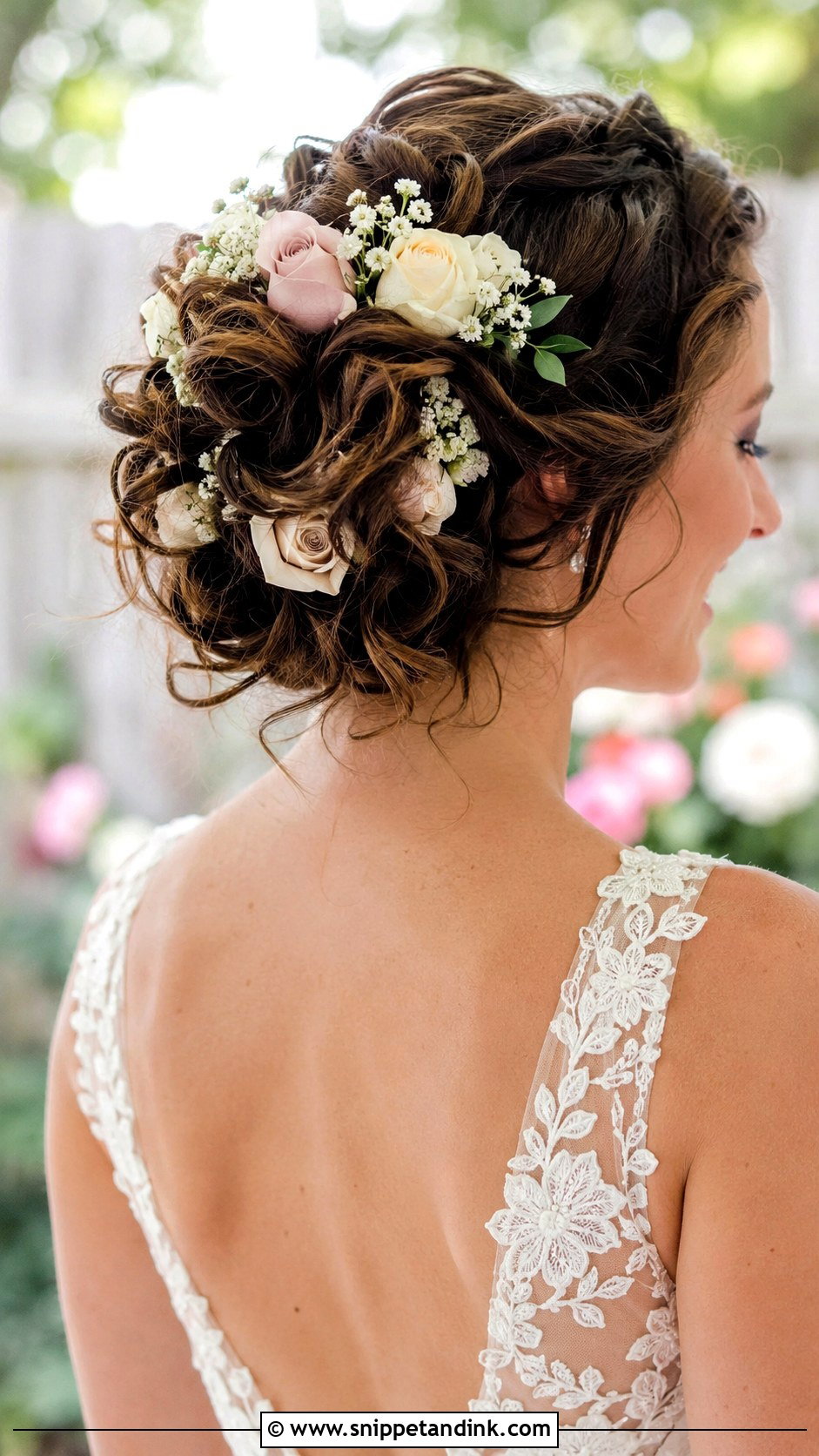 Curly Updo With Fresh Flowers - Snippet and Ink - 25 Curly Hairstyle for Wedding Ideas